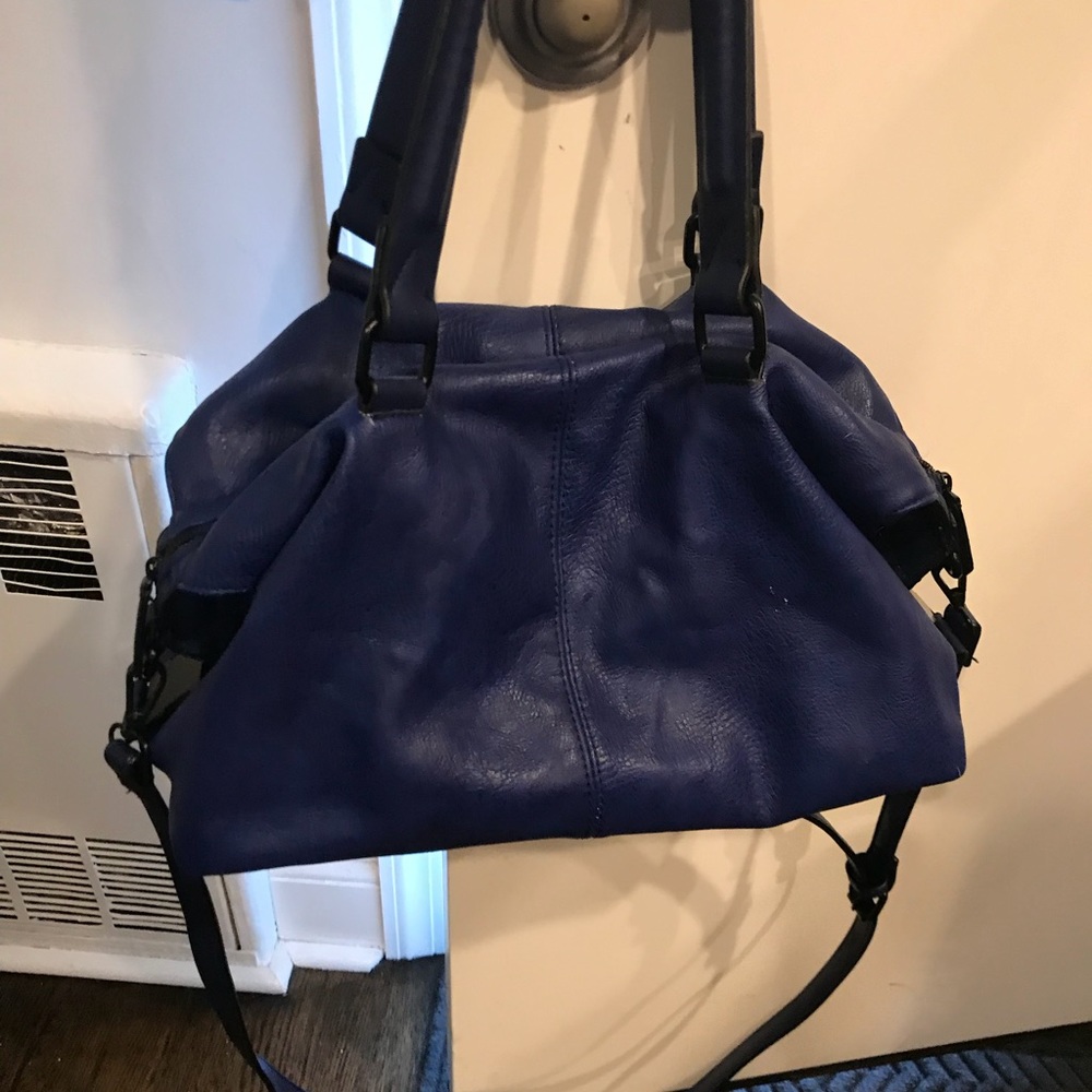 Zara blue leather satchel tote bag